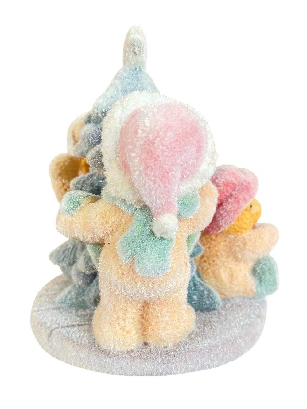 Flocked Vevet Teddy Bears Holiday Figurine Christmas Table Decor Ceramic Pastel